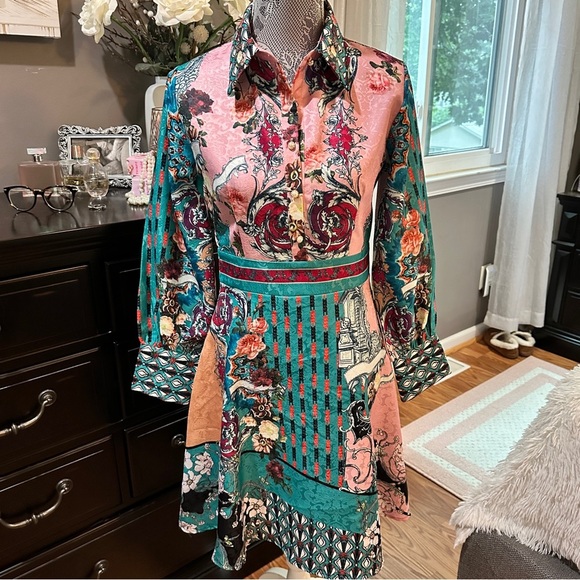 * RARE Dalia MacPhee Floral Baroque Print Shirt Dress Size S - Picture 2 of 16